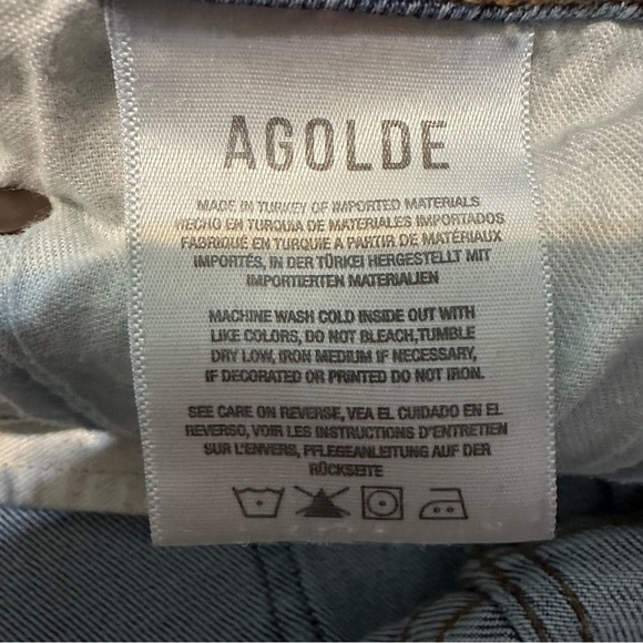 Agolde Blue Distressed Wilder Denim Organic Cotton Blend Straight Jeans Size 29 - Picture 12 of 13